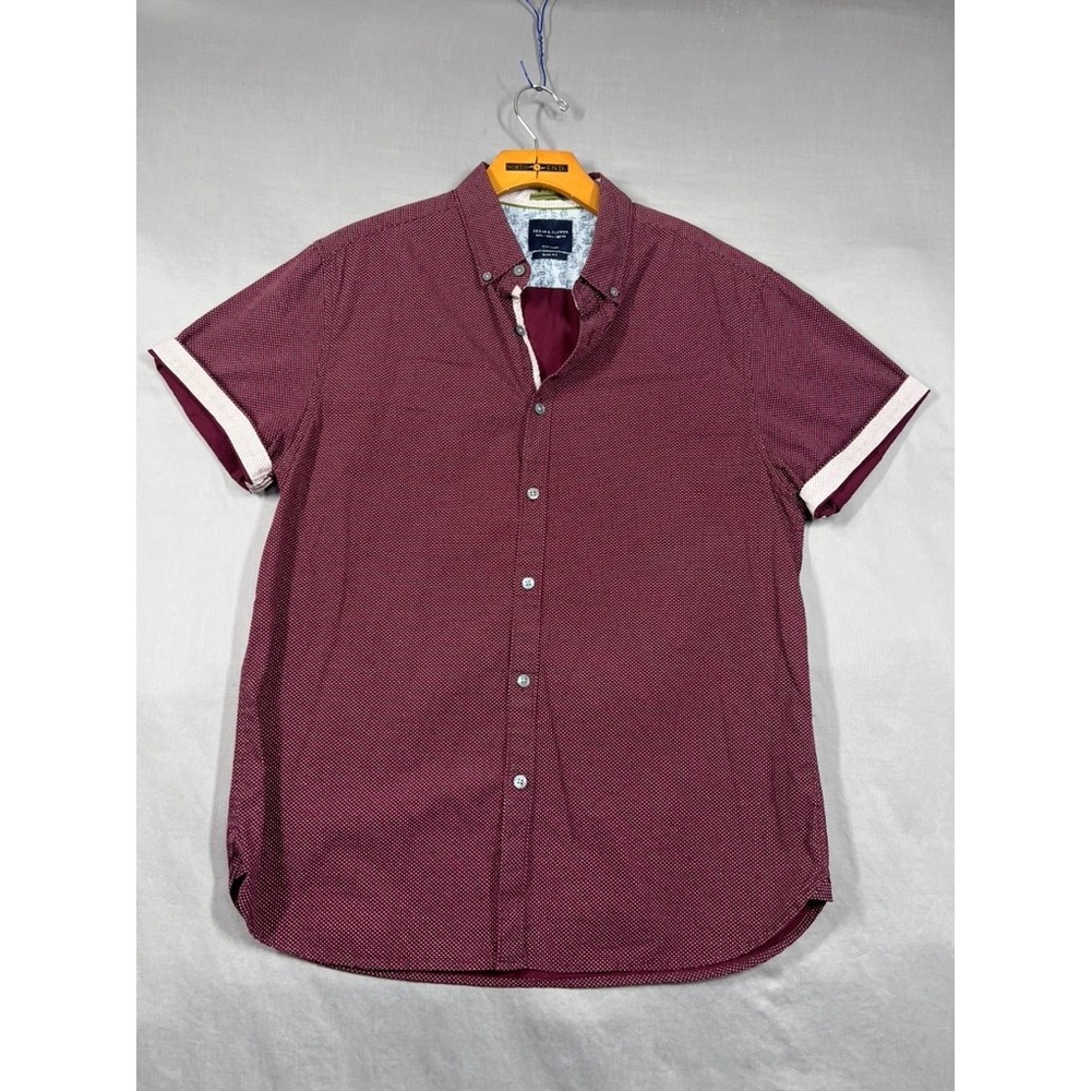 Denim & Flower Ricky Singh Mens Large Slim Fit Preppy Short Sleeve Maroon Shirt